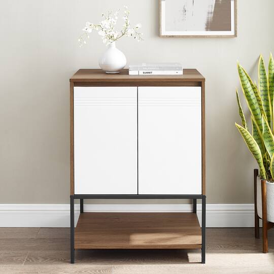Walker Edison English Oak/White 2 Door Accent Cabinet